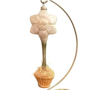 Vtg Glass Smith Hawken Amaryllis Bulb‎ Christmas Ornament Germany White 6"